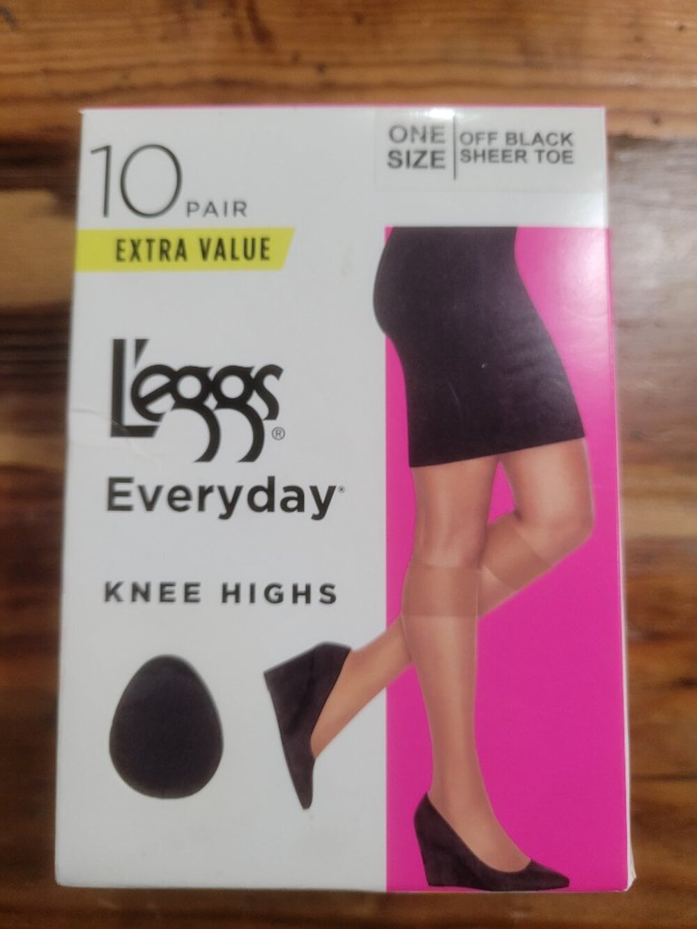L'eggs Everyday One Size Knee Highs 10 Pair Package Sheer Toe Off Black New